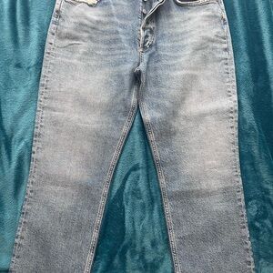 Agolde women's Blue Straight Jeans with button fly